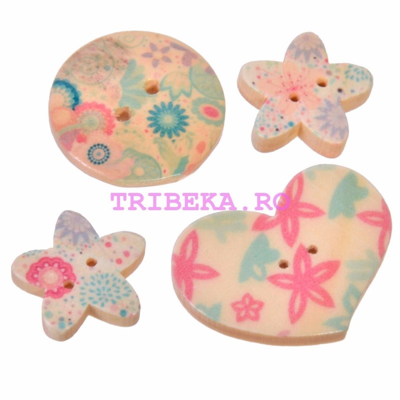 NASTURI DIN LEMN - FLORICELE, INIMI SI ROTUNZI - SET 10 buc