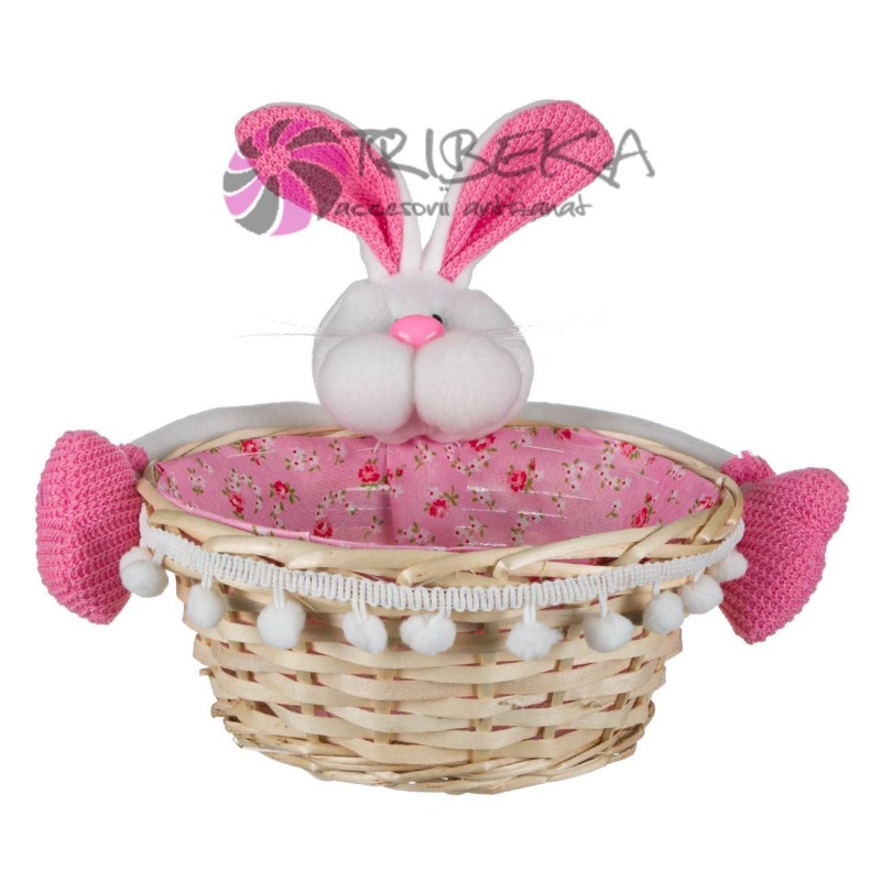 COS DIN RACHITA CU IEPURAS ROZ - 19CM