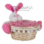 COS DIN RACHITA CU IEPURAS ROZ - 19CM