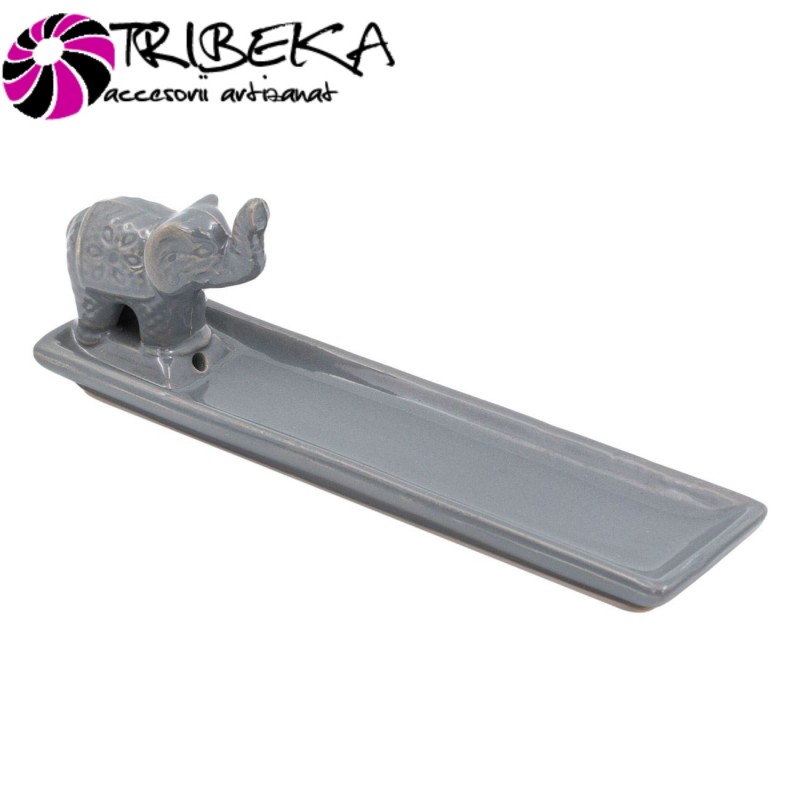 SUPORT CERAMICA ELEFANT CU TROMPA RIDICATA PENTRU BETISOARE PARFUMATE - 20x5x6.4cm